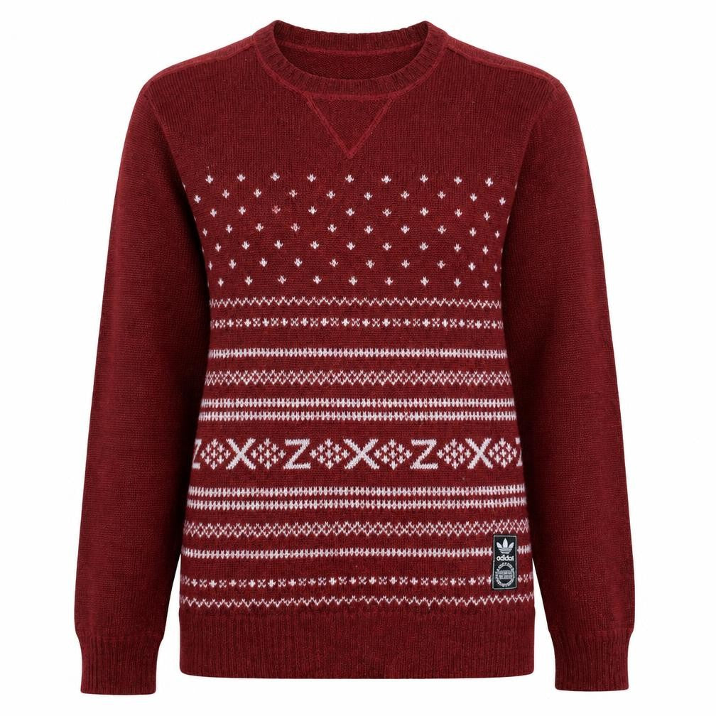 Adidas Women Burgundy Fair Isle Knit Jumper Size L Winter Casual