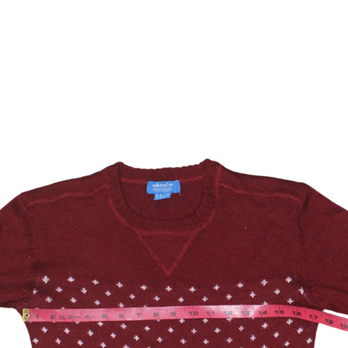 Adidas Women Burgundy Fair Isle Knit Jumper Size L Winter Casual