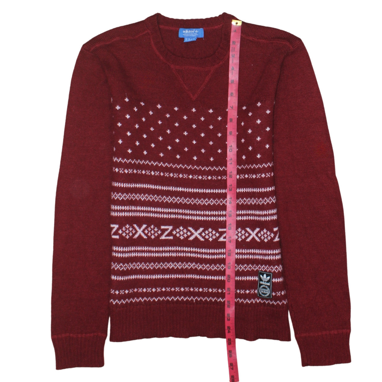 Adidas Women Burgundy Fair Isle Knit Jumper Size L Winter Casual