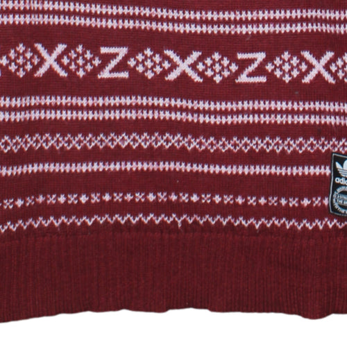 Adidas Women Burgundy Fair Isle Knit Jumper Size L Winter Casual