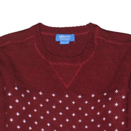 Adidas Women Burgundy Fair Isle Knit Jumper Size L Winter Casual