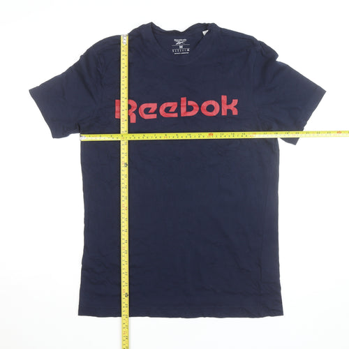 Reebok Men Blue Medium Logo Graphic Short Sleeve Cotton T-Shirt