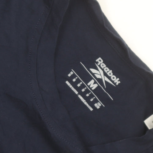 Reebok Men Blue Medium Logo Graphic Short Sleeve Cotton T-Shirt