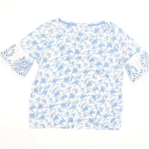 Next Women Blue Floral Cotton Embroidered Blouse Size 12