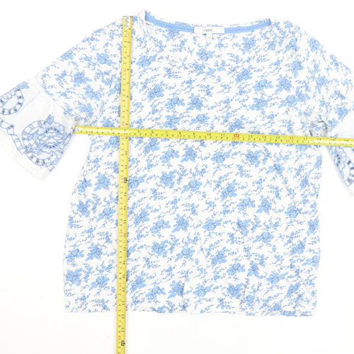 Next Women Blue Floral Cotton Embroidered Blouse Size 12