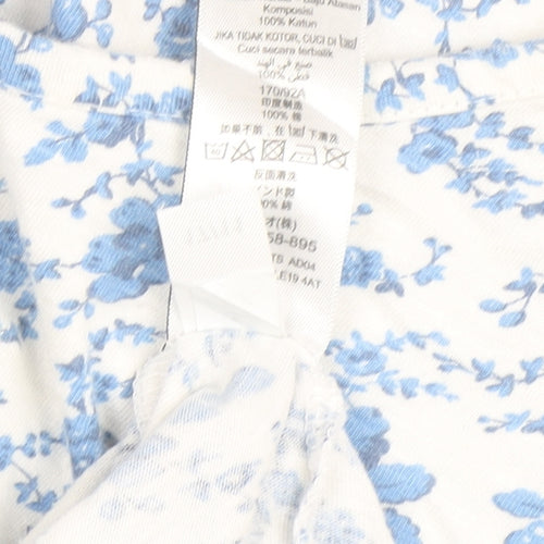 Next Women Blue Floral Cotton Embroidered Blouse Size 12