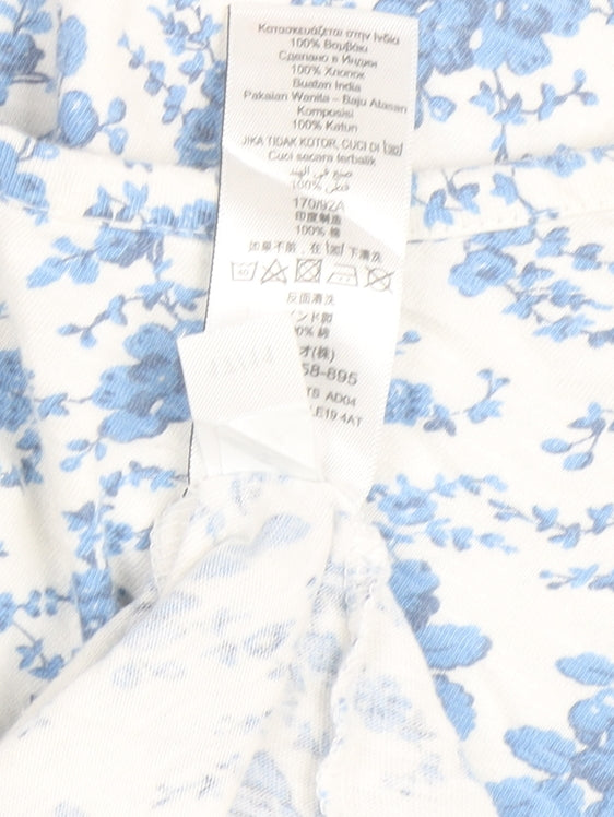 Next Women Blue Floral Cotton Embroidered Blouse Size 12