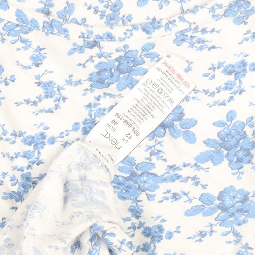 Next Women Blue Floral Cotton Embroidered Blouse Size 12