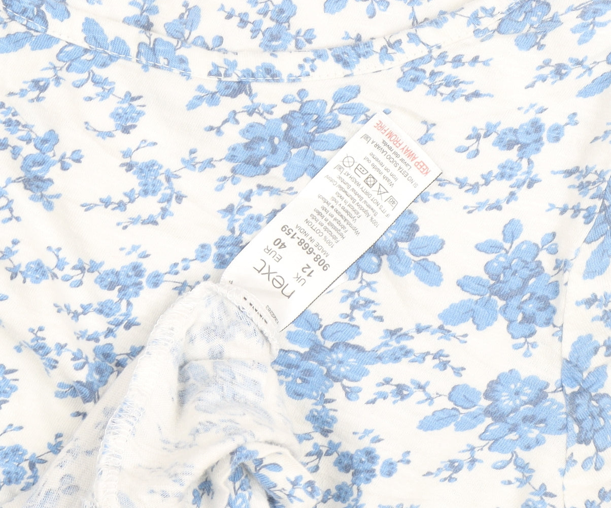 Next Women Blue Floral Cotton Embroidered Blouse Size 12