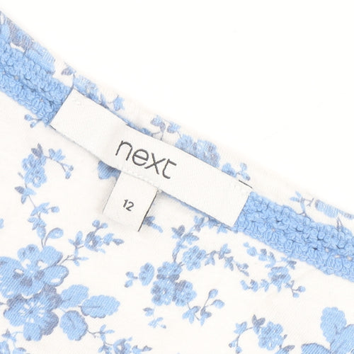 Next Women Blue Floral Cotton Embroidered Blouse Size 12