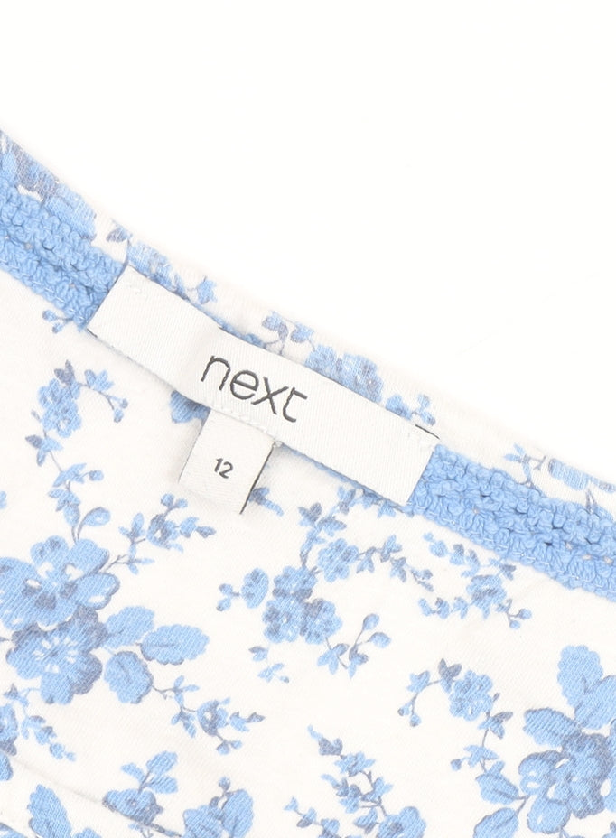 Next Women Blue Floral Cotton Embroidered Blouse Size 12