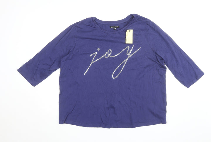 Capsule Women Blue 3/4 Sleeve Sequin Joy Cotton T-Shirt Size 22