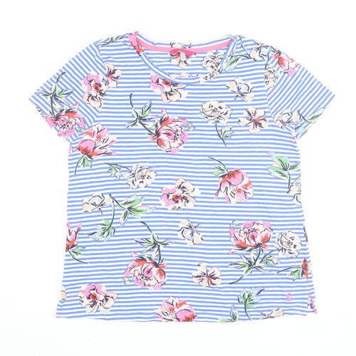 Joules Womens Blue Floral Stripe Cotton T-Shirt UK 10