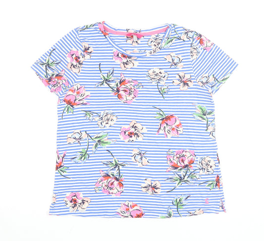 Joules Womens Blue Floral Stripe Cotton T-Shirt UK 10