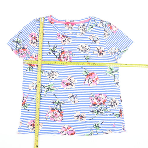 Joules Womens Blue Floral Stripe Cotton T-Shirt UK 10