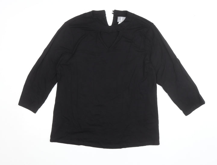 Fair Lady Womens Black Viscose 3/4 Sleeve Blouse Size 14
