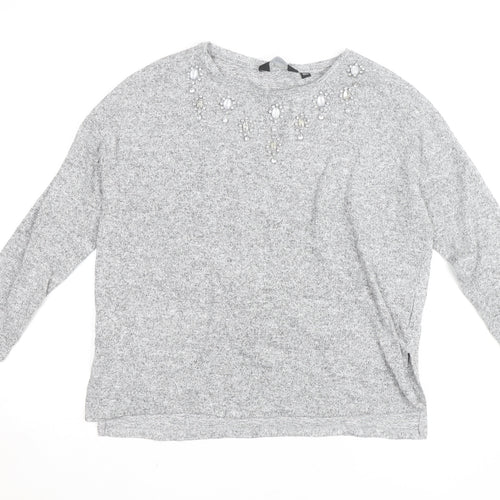 Dorothy Perkins Women’s Grey Beaded Knit Blouse Size 10