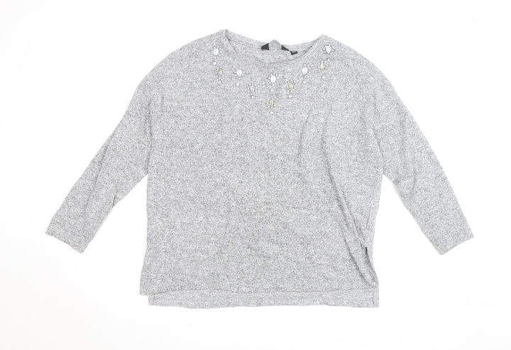 Dorothy Perkins Women’s Grey Beaded Knit Blouse Size 10