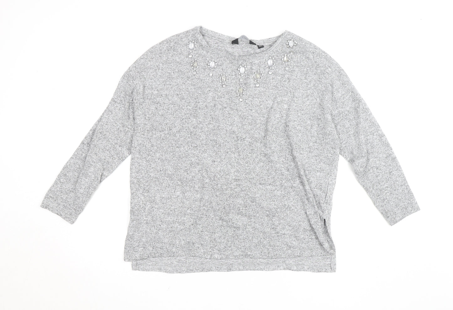 Dorothy Perkins Women’s Grey Beaded Knit Blouse Size 10