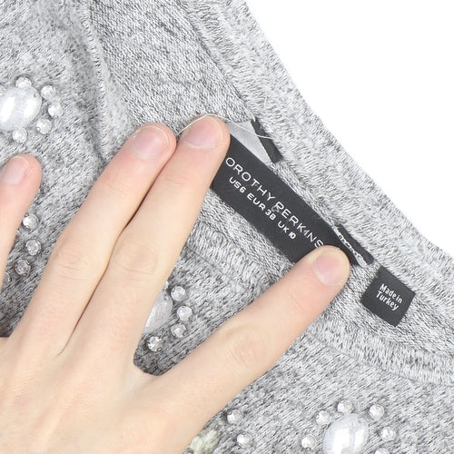 Dorothy Perkins Women’s Grey Beaded Knit Blouse Size 10