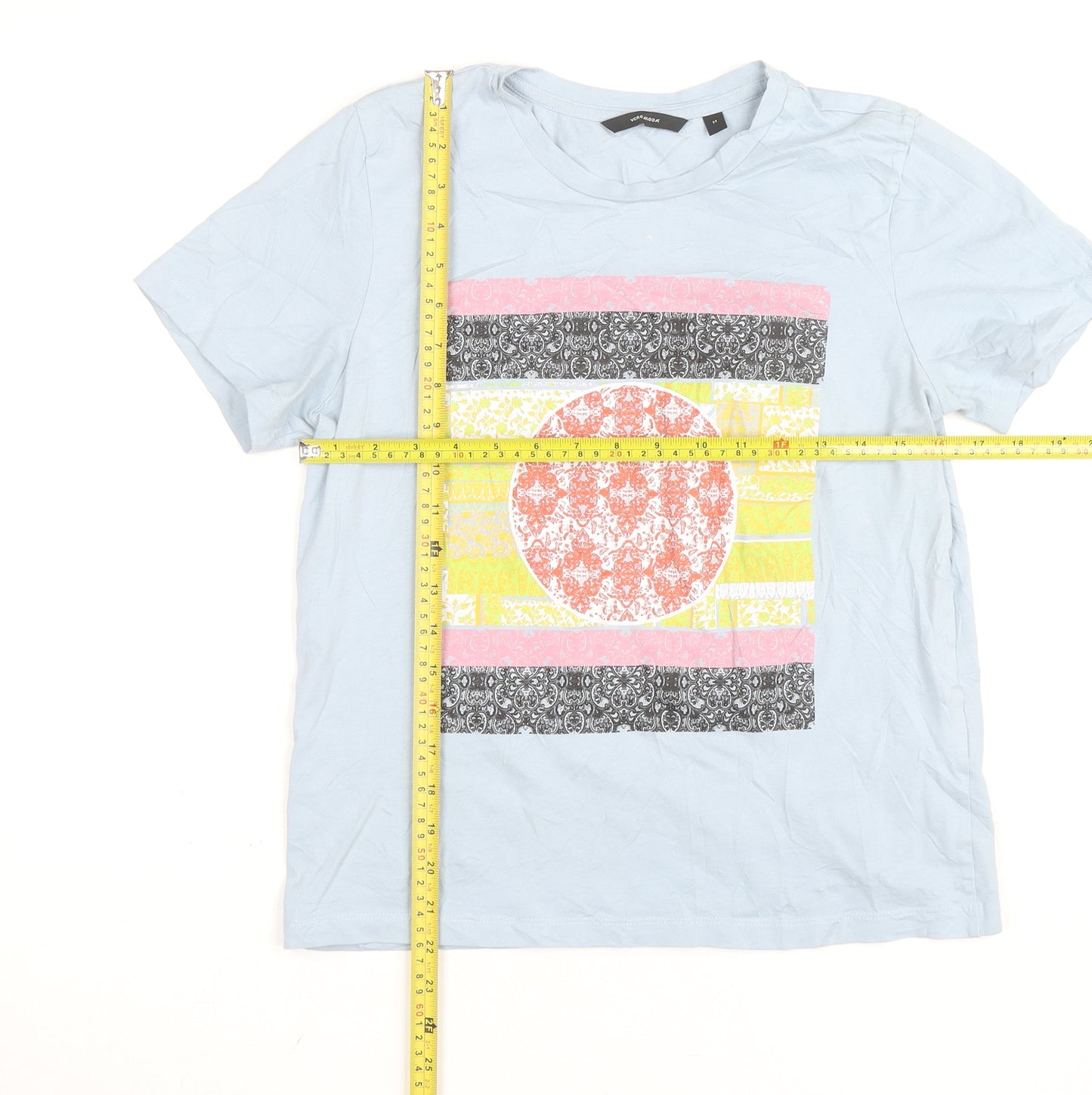 Vero Moda Women's Blue Graphic Cotton T-Shirt Size M
