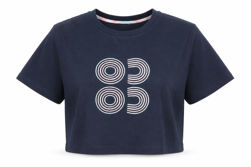 Sweaty Betty Womens Blue XS Cropped Geometric Cotton T-Shirt