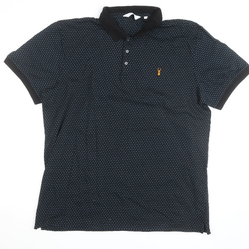 Next Men's Blue Regular Fit Geometric Cotton Polo Shirt XL