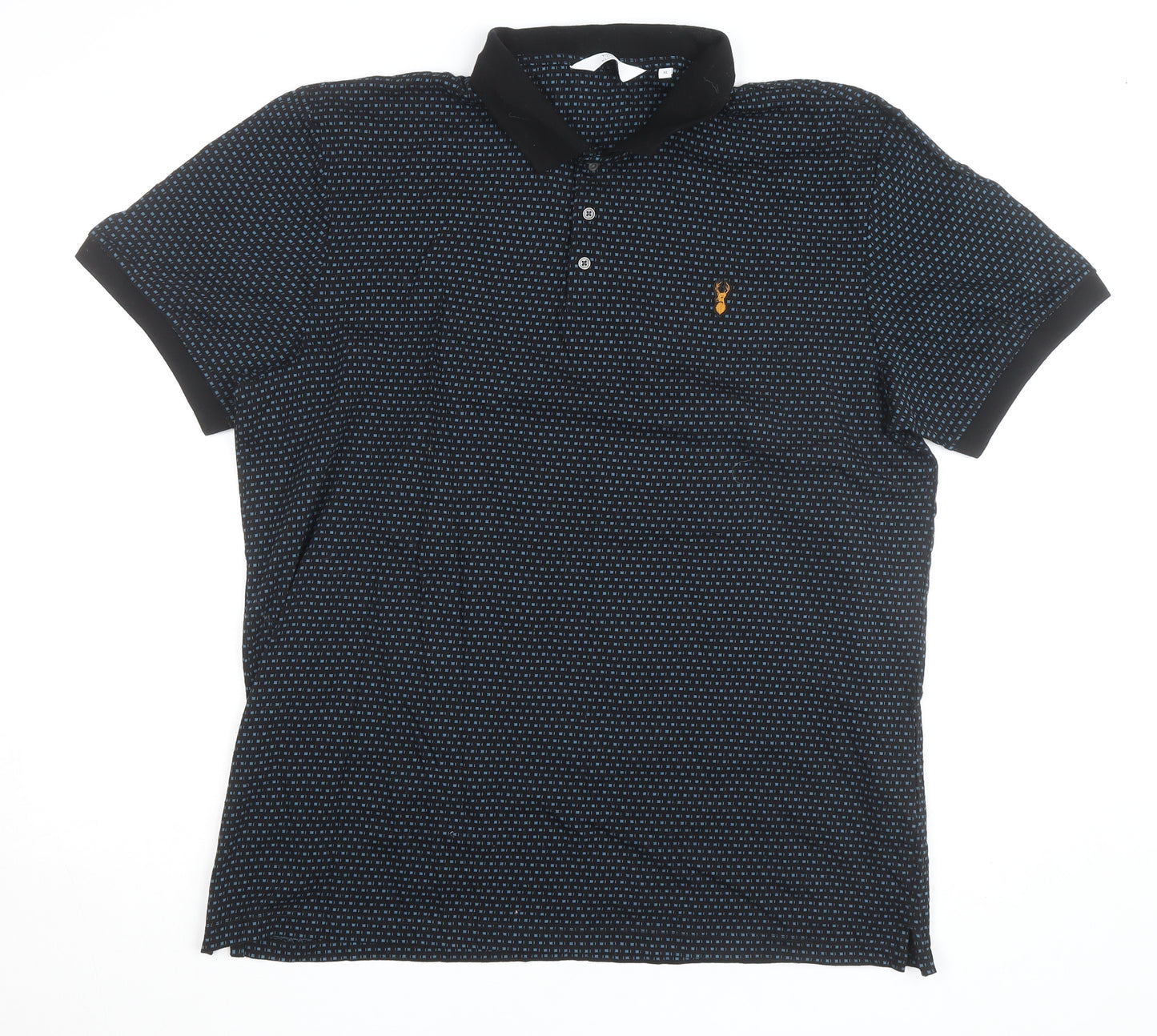 Next Men's Blue Regular Fit Geometric Cotton Polo Shirt XL