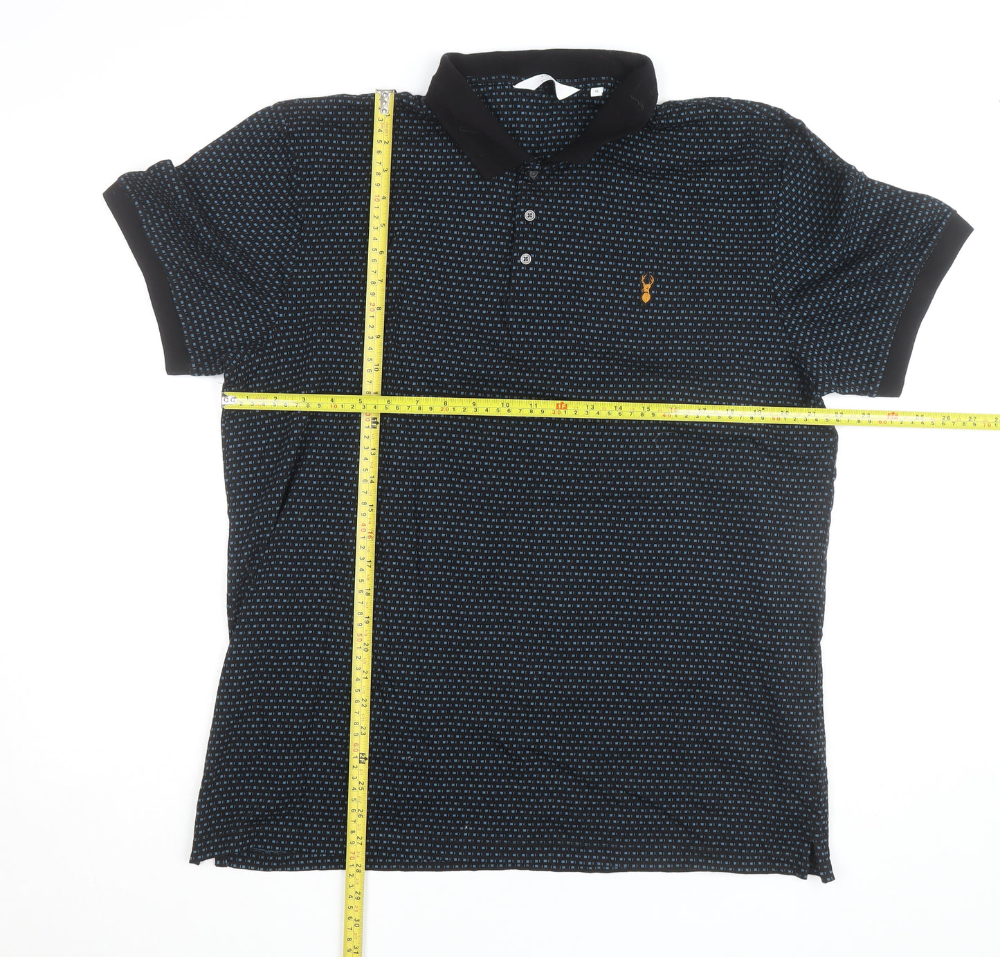 Next Men's Blue Regular Fit Geometric Cotton Polo Shirt XL