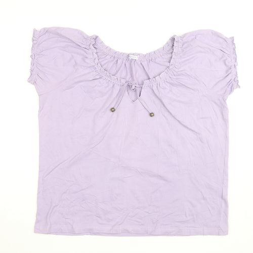 Damart Women’s Purple Cotton Short Sleeve Ruffle Blouse Size M