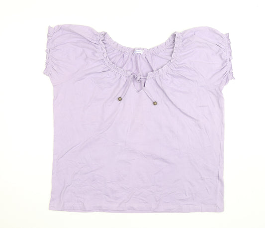 Damart Women’s Purple Cotton Short Sleeve Ruffle Blouse Size M
