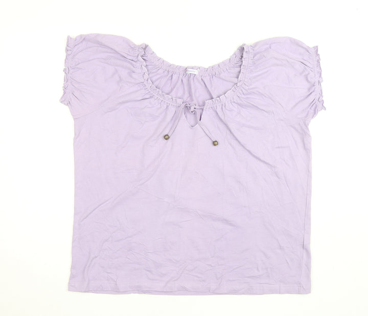 Damart Women’s Purple Cotton Short Sleeve Ruffle Blouse Size M
