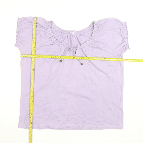 Damart Women’s Purple Cotton Short Sleeve Ruffle Blouse Size M