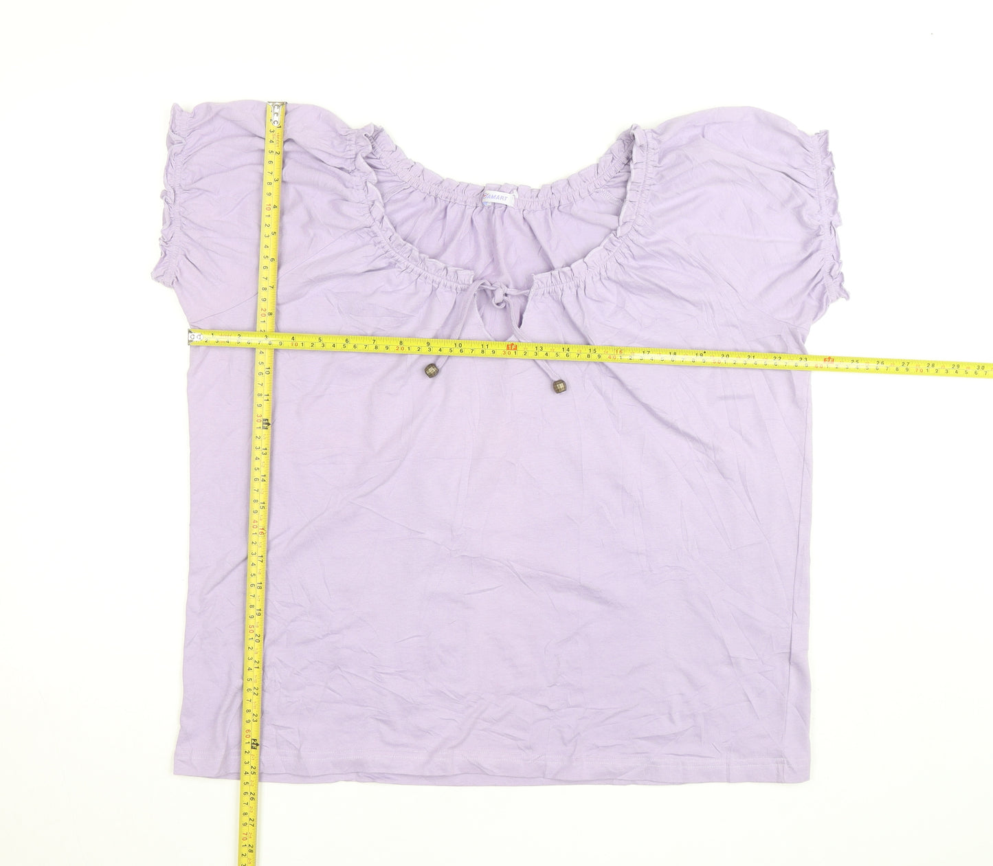 Damart Women’s Purple Cotton Short Sleeve Ruffle Blouse Size M