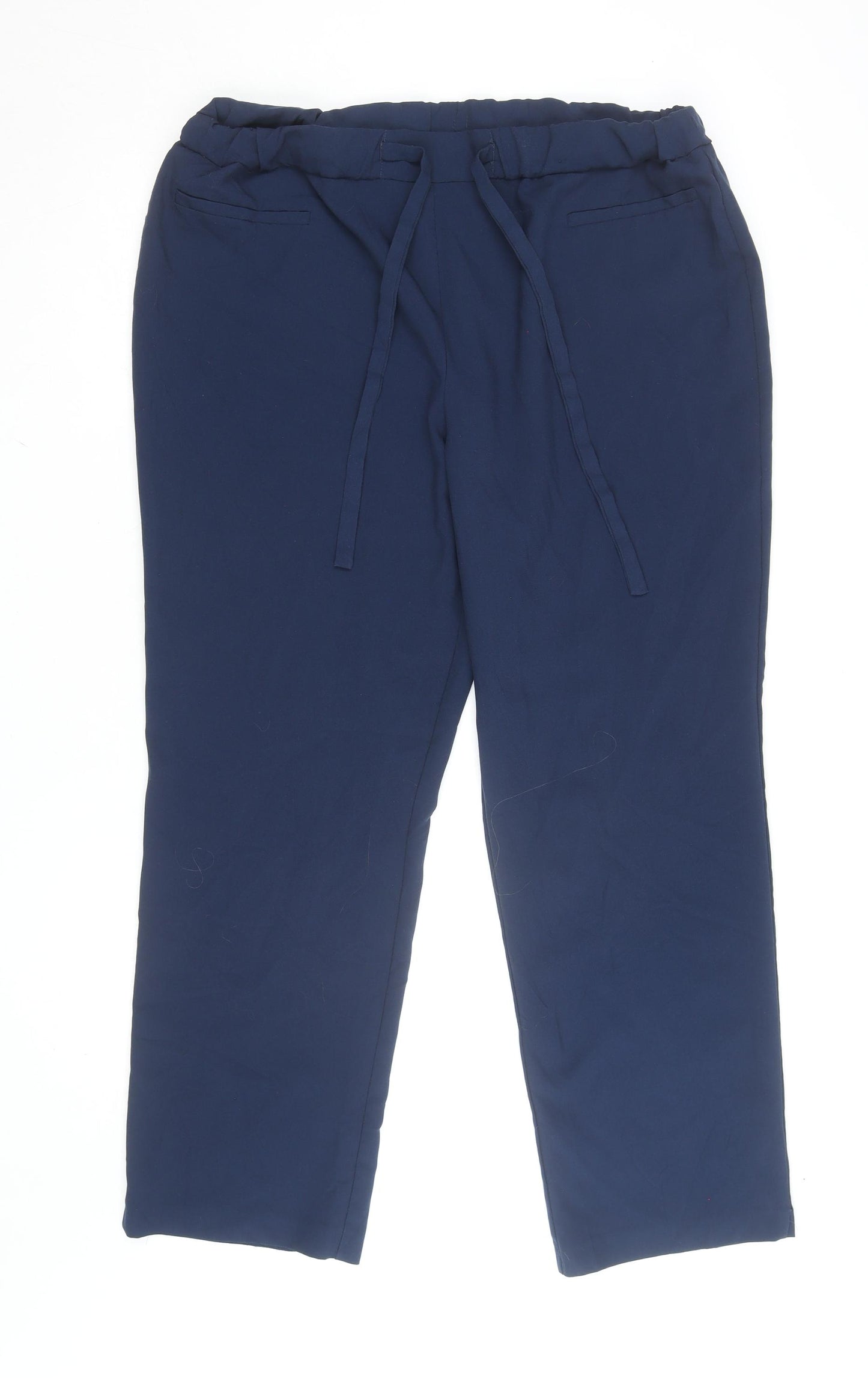 Tailored Women Navy Blue Trousers Size 20 Elastic Waist Drawstring Pants