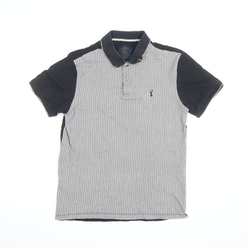 Next Men's Blue Houndstooth Cotton Collared Polo Shirt Size S