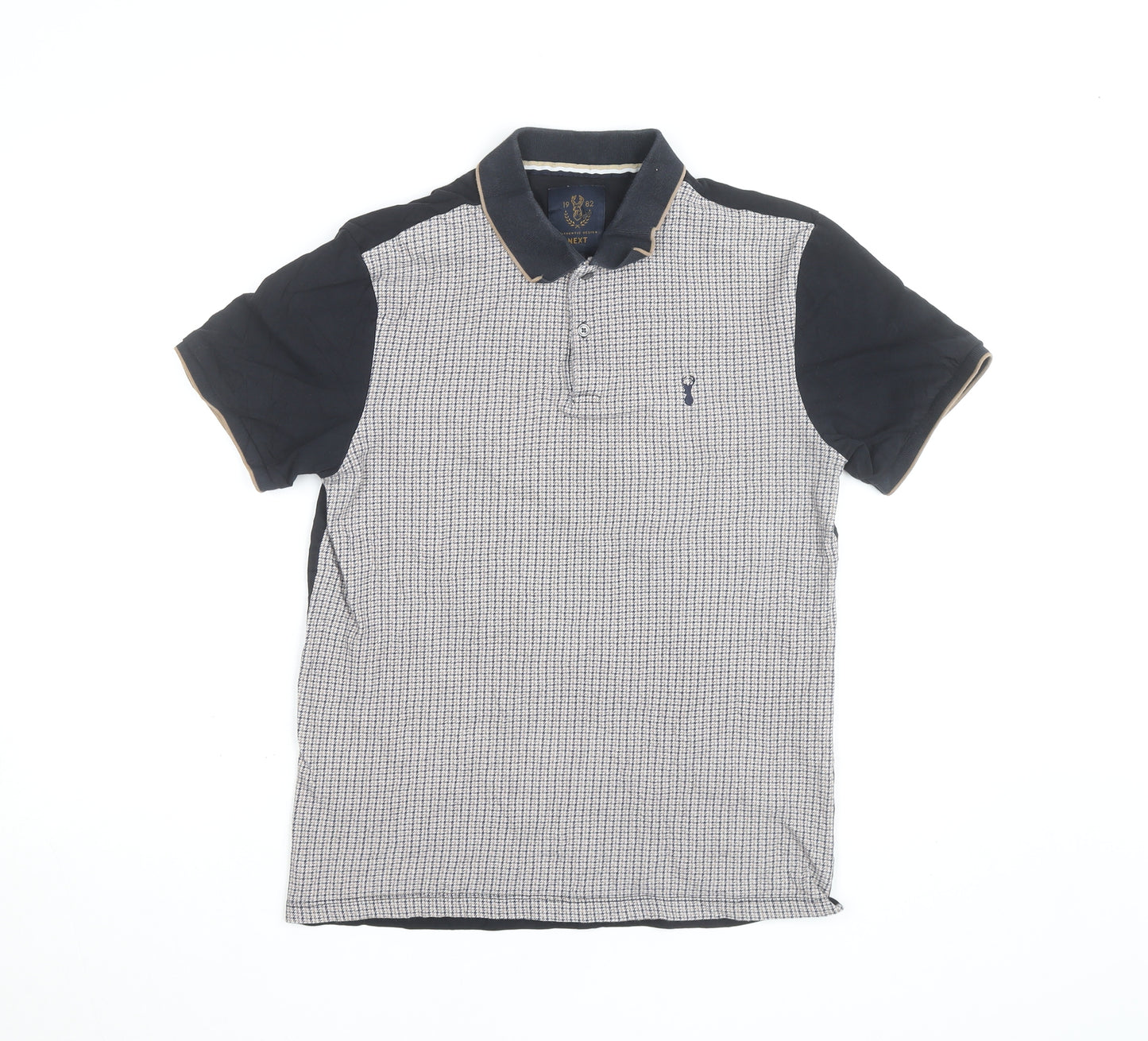 Next Men's Blue Houndstooth Cotton Collared Polo Shirt Size S