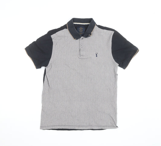 Next Men's Blue Houndstooth Cotton Collared Polo Shirt Size S