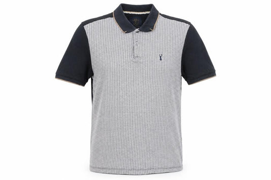 Front view of Next Men's Blue Houndstooth Cotton Collared Polo Shirt, size S