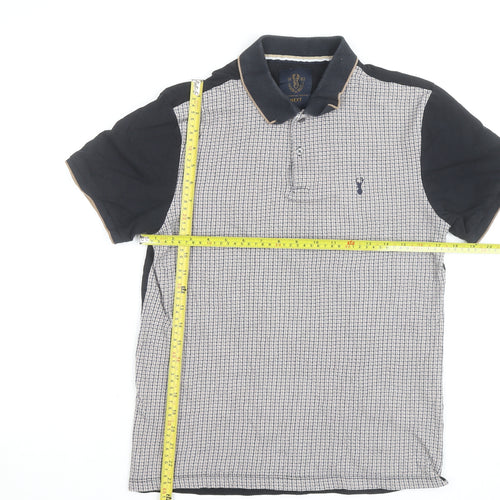 Next Men's Blue Houndstooth Cotton Collared Polo Shirt Size S