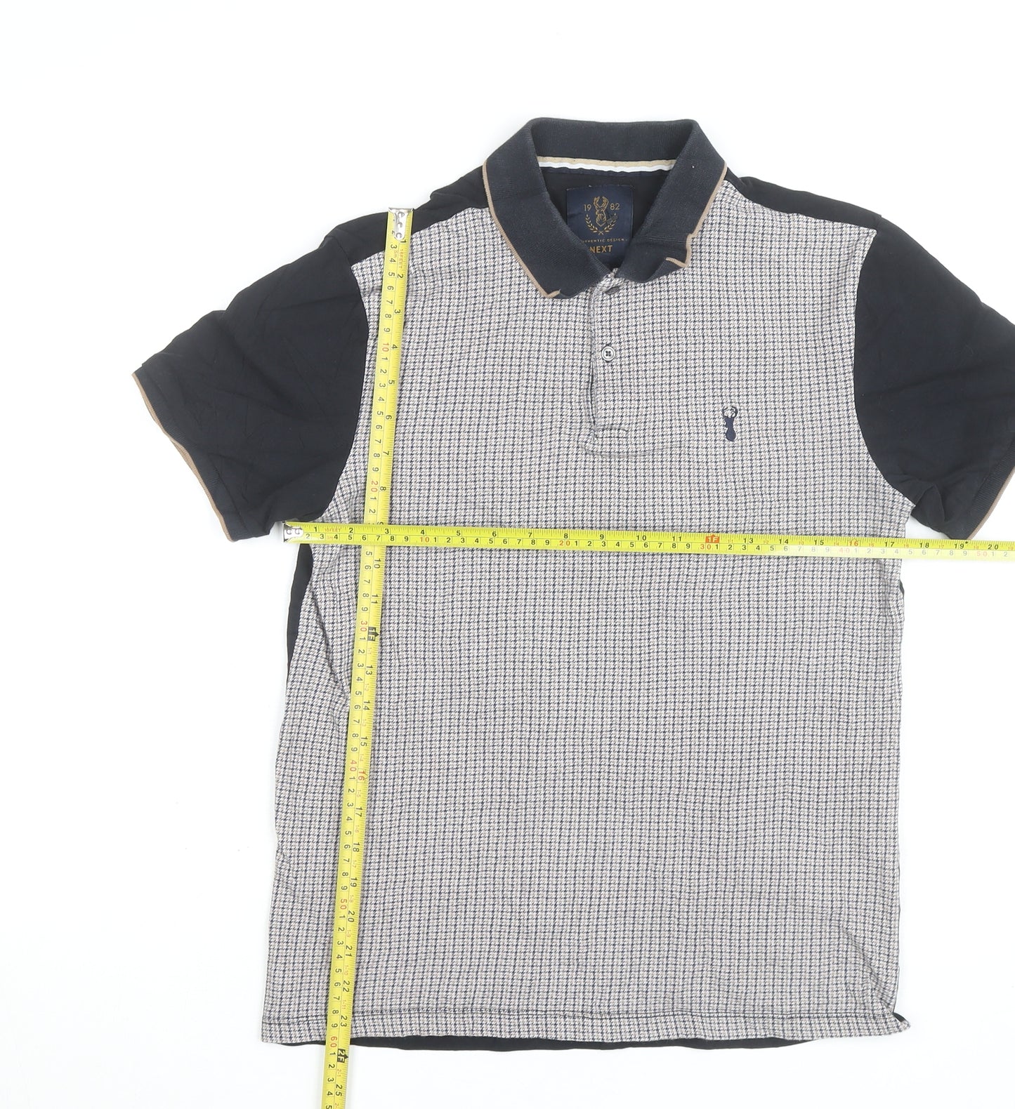 Next Men's Blue Houndstooth Cotton Collared Polo Shirt Size S
