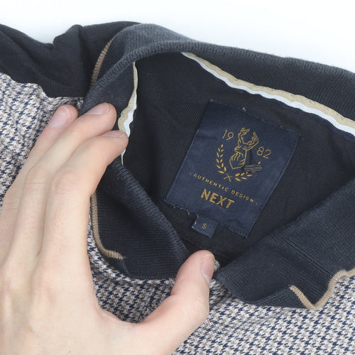 Next Men's Blue Houndstooth Cotton Collared Polo Shirt Size S