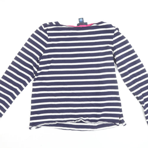 Oasis Womens Blue Striped Long Sleeve Cat Embroidered T-Shirt Size M