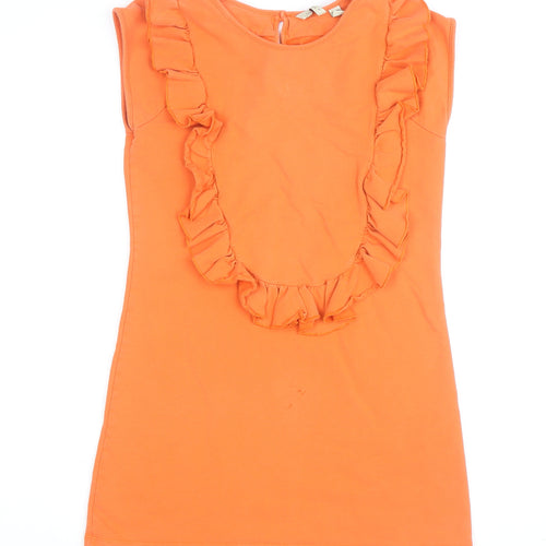 Ted Baker Women’s Orange Ruffle Cotton Tunic Blouse Size M Sleeveless