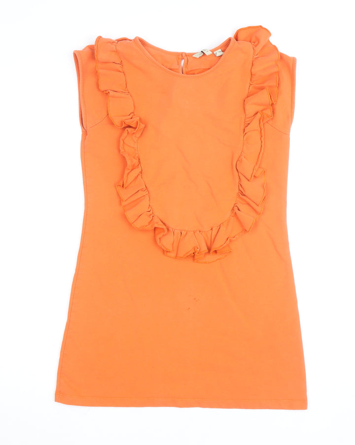 Ted Baker Women’s Orange Ruffle Cotton Tunic Blouse Size M Sleeveless