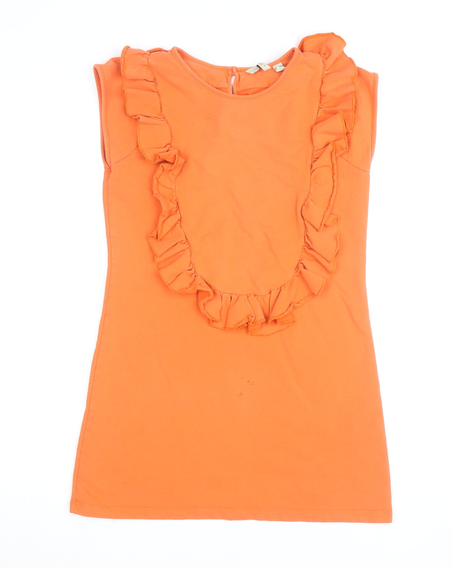 Ted Baker Women’s Orange Ruffle Cotton Tunic Blouse Size M Sleeveless