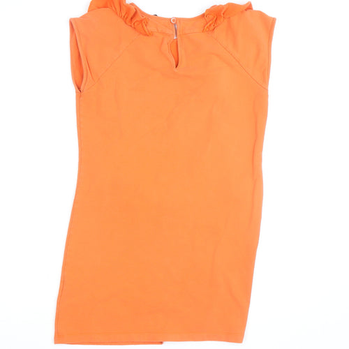 Ted Baker Women’s Orange Ruffle Cotton Tunic Blouse Size M Sleeveless