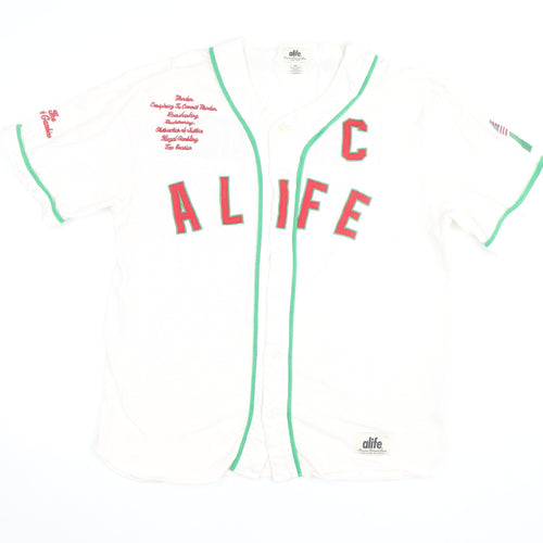 Alife Men's White 2XL Baseball Polo Shirt with Embroidered Logo