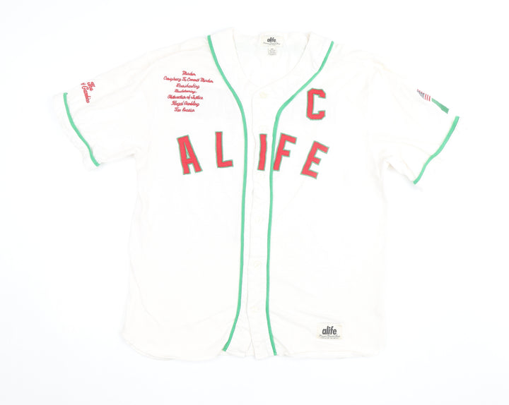 Alife Men's White 2XL Baseball Polo Shirt with Embroidered Logo