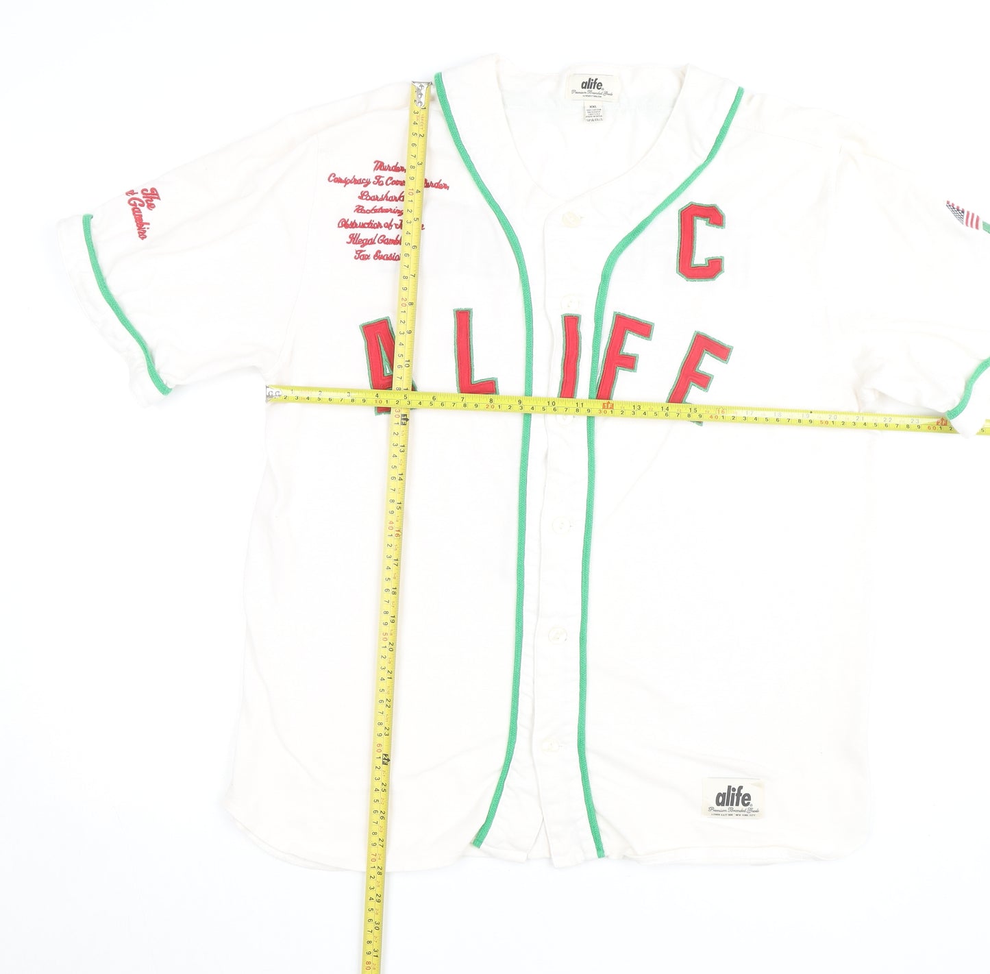Alife Men's White 2XL Baseball Polo Shirt with Embroidered Logo